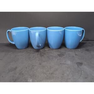 Corelle Stoneware Blue Coffee Mugs, Tea Cups, Set Of 4, Vintage Made in Thailand
